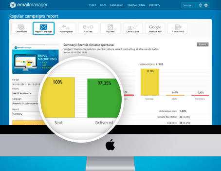 Tela de Relatrio de Campanhas do Emailmanager | Ferramenta de email marketing