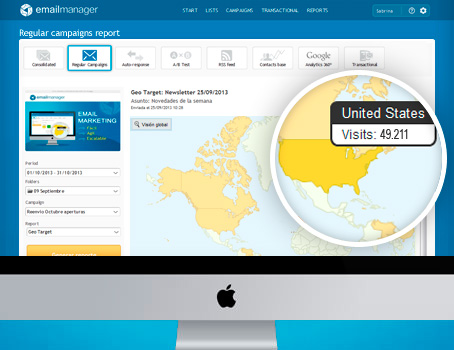 Tela de Relatrio de Visitas de Campanhas do Emailmanager | Ferramenta de email marketing