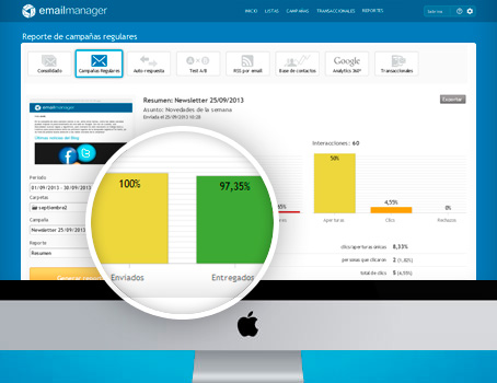 Tela de Relatrio de Campanhas do Emailmanager | Ferramenta de email marketing