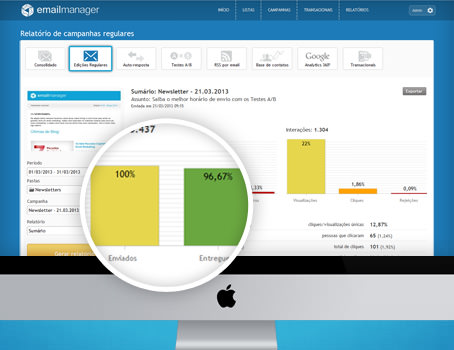 Tela de Relatrio de Campanhas do Emailmanager | Ferramenta de email marketing