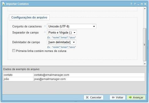 Importação de Contatos Importação de Contatos