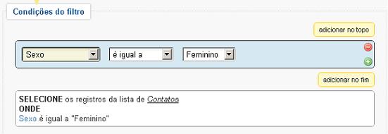 Defina as condies do filtro como Sexo Igual a Feminino