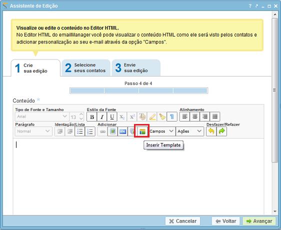 A opo de template tambm pode ser escolhida a partir do Editor HTML