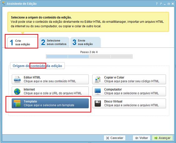 Na Origem do Contedo selecione a opo Templates
