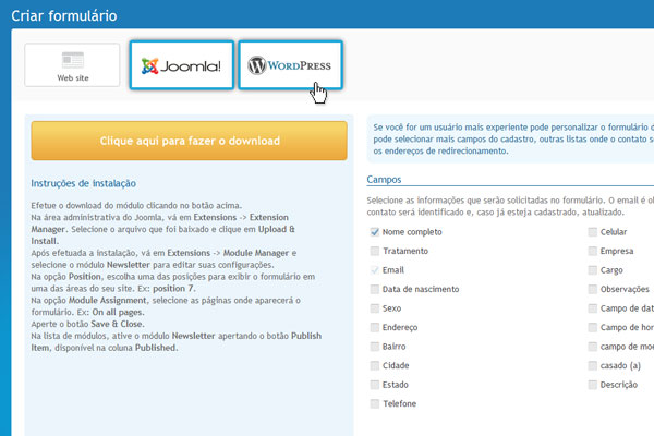 imagem de integrao com Joomla e Wordpress