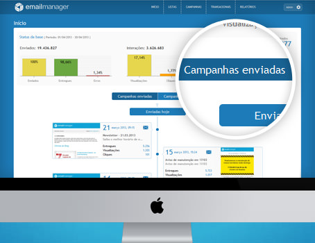 Tela de Incio do Emailmanager | Ferramenta de email marketing