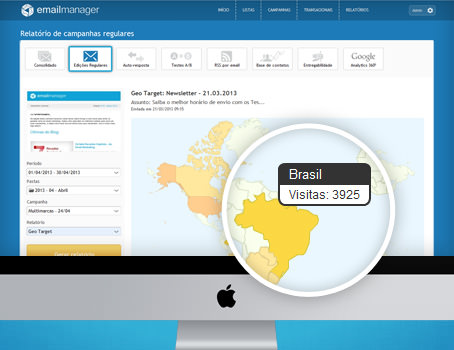 Tela de Relatrio de Visitas de Campanhas do Emailmanager | Ferramenta de email marketing