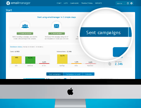 Tela de Incio do Emailmanager | Ferramenta de email marketing